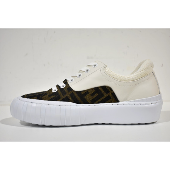 Fendi Force Brown FF Canvas White Platform FF Logo Low Top Trainer Sneaker 39.5 - Picture 8 of 12